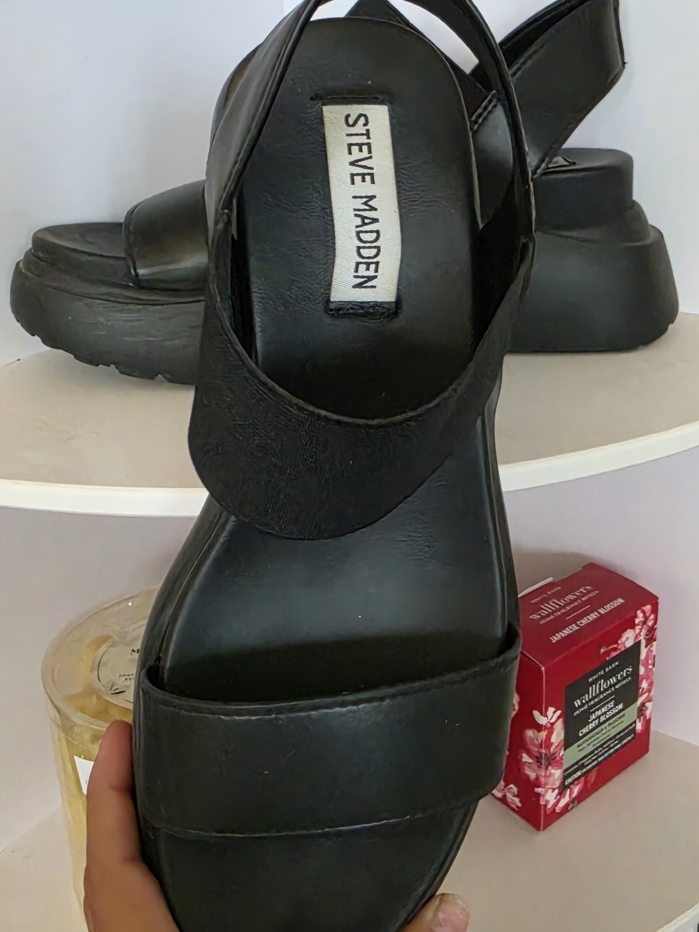 Steve Madden Black Platform Slide Sandals